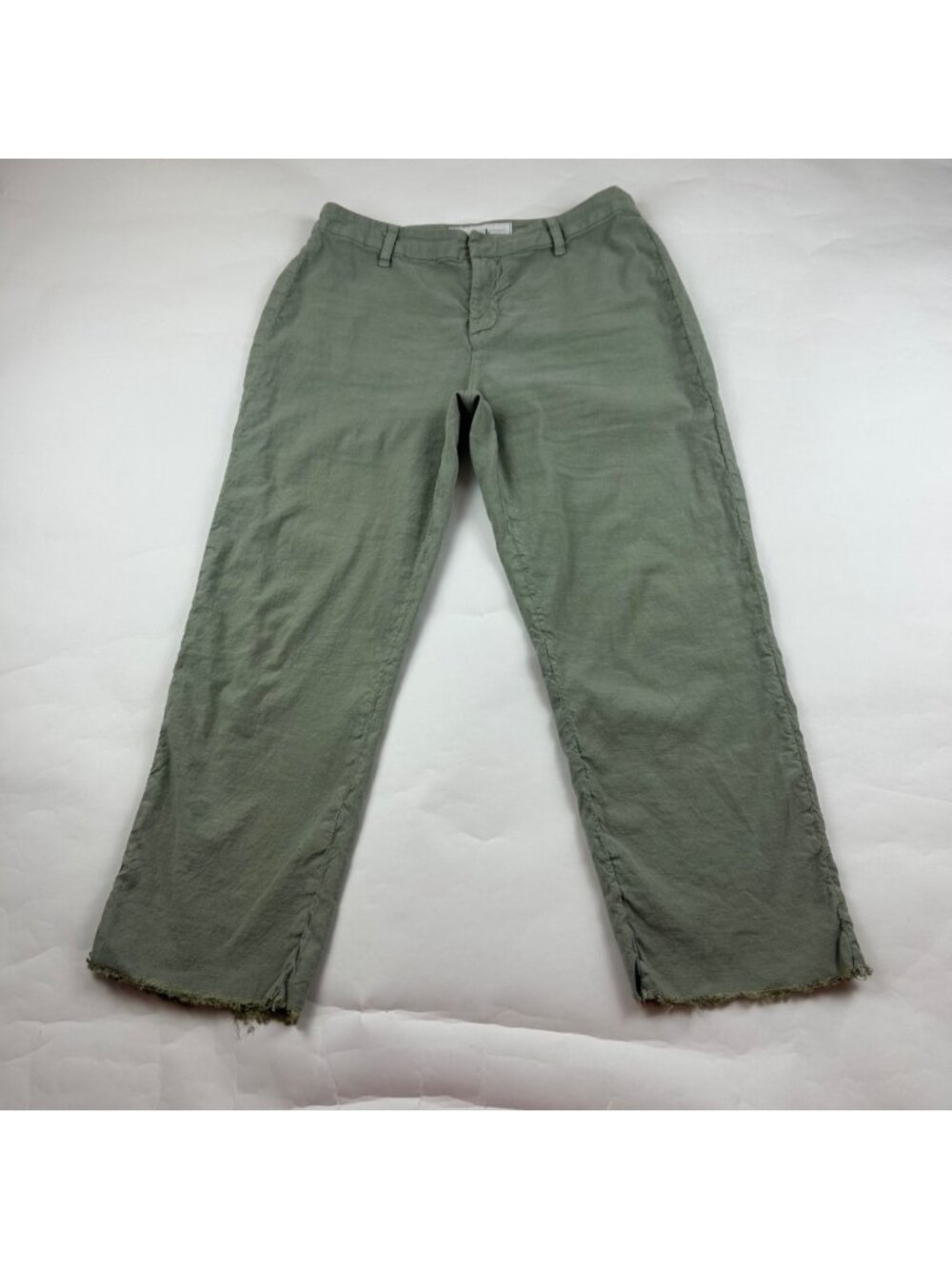 Frank & Eileen Sage Green Flax Blend Kinsale Straight Leg Raw Hem Ankle Pant 10